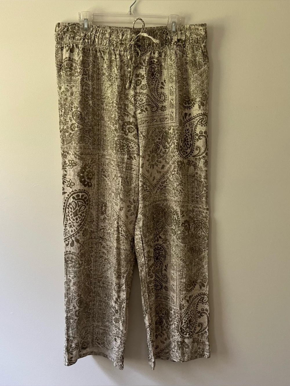 Cupio Wide Leg Pull On Pants XL Printed Beige Linen Blend